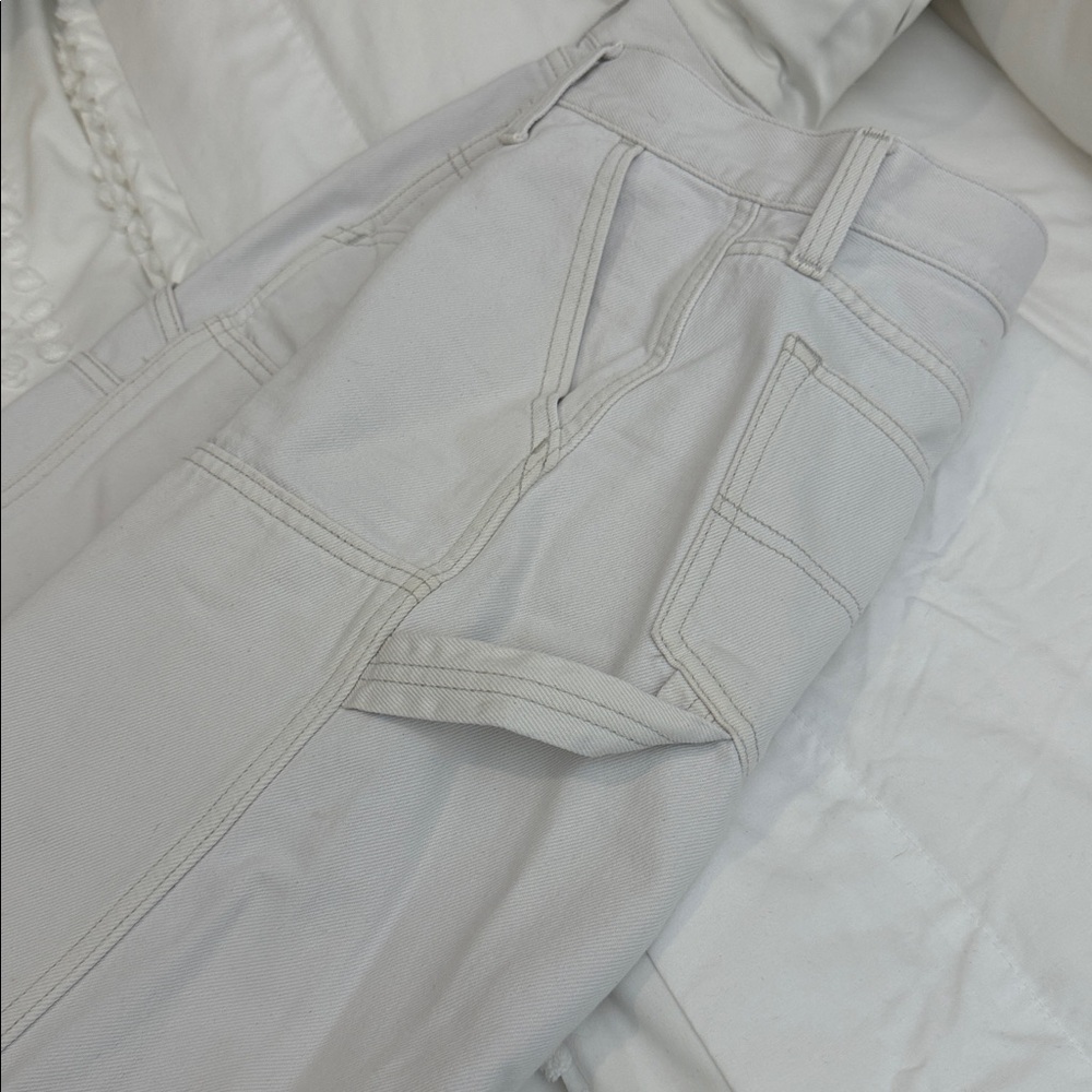 Abercrombie & Fitch Ecru Carpenter Jeans The Slouchy Jean MidRise Curve Love 25R - Picture 7 of 11